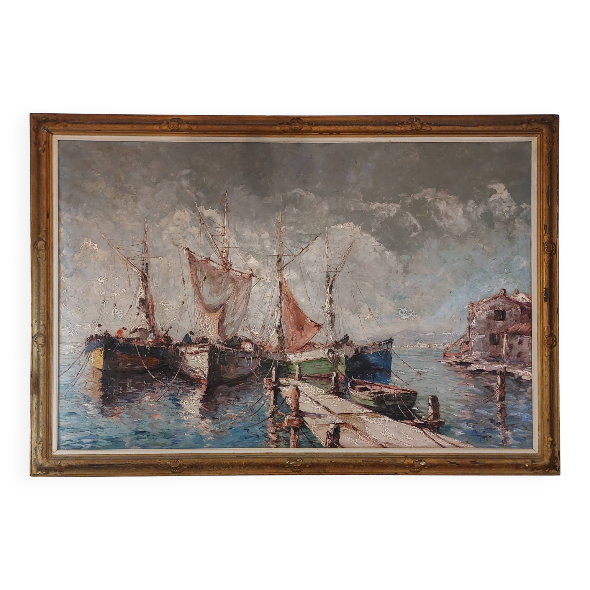 Painting Port of St Tropez 20th century