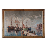 Tableau Port de St Tropez XXème siècle