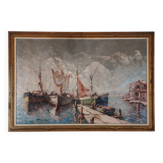 Tableau Port de St Tropez XXème siècle