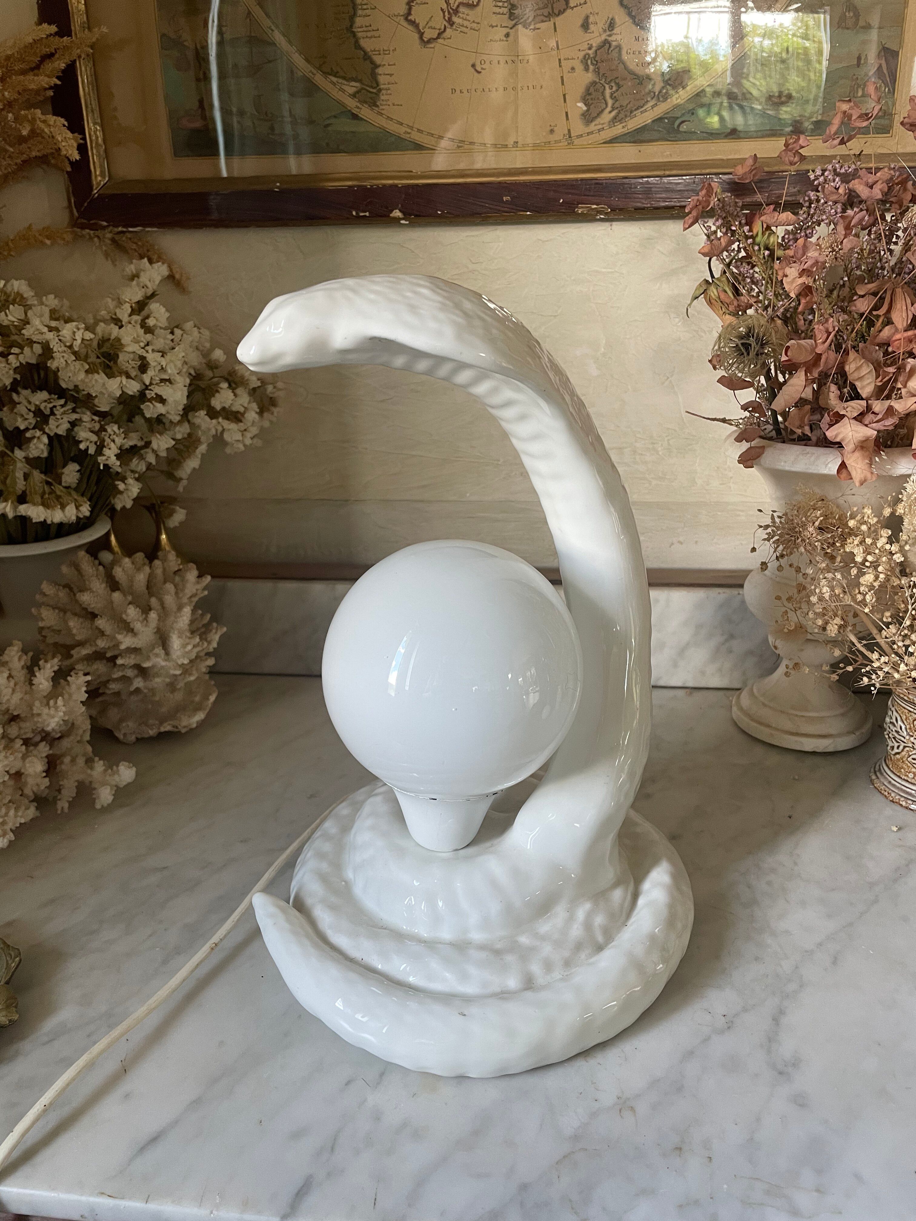 Vintage cobra lamp in ceramic and opaline