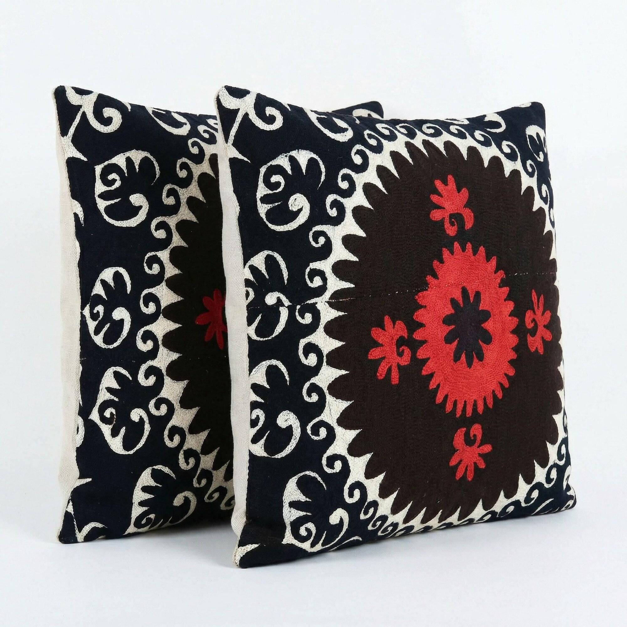 Lot de 2 housses de coussin brodées vintage 61x61 cm