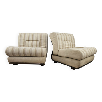 Fauteuils italiens du milieu du siècle en bois et tissu