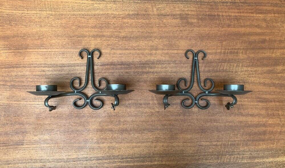 Vintage Swedish Wrought Iron Wall Candleholders from Ahrnebergs, Set of 2