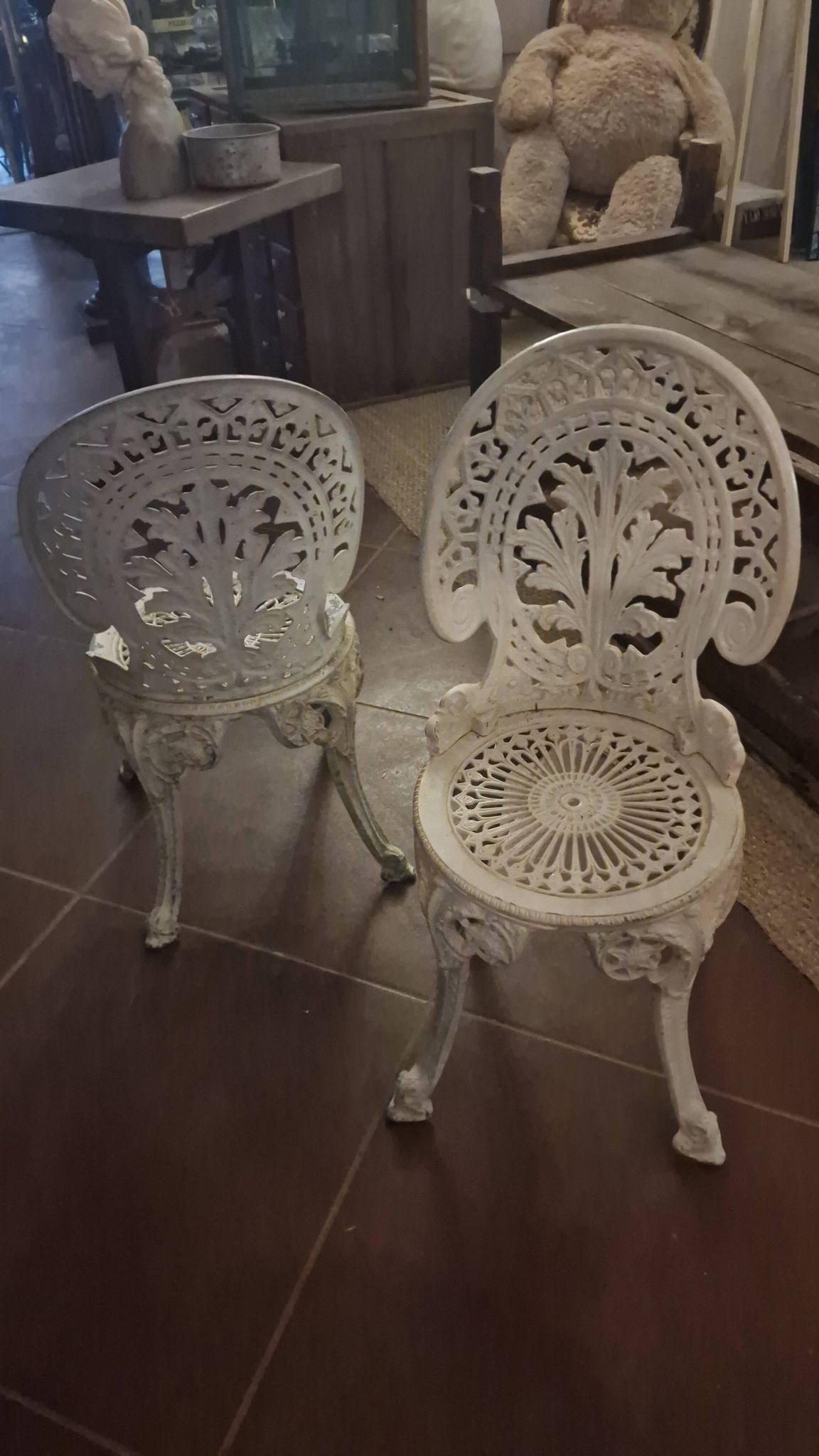 Pair of antique openwork aluminum garden chairs – Victorian style