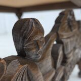 1930s, Danish highback armchair, furniture mesh, velour, carved oak wood.