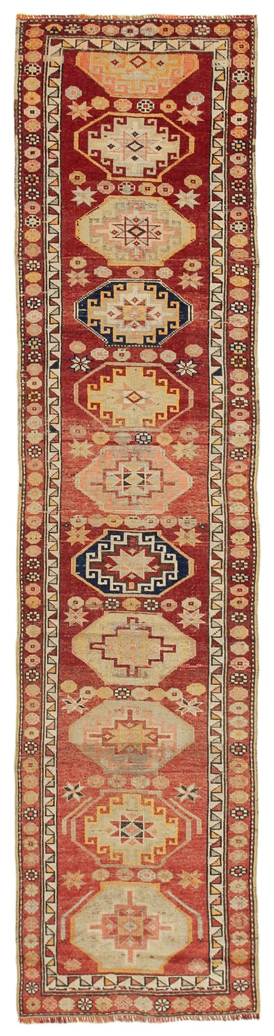 Handwoven vintage anatolian red runner carpet 89 cm x 384 cm