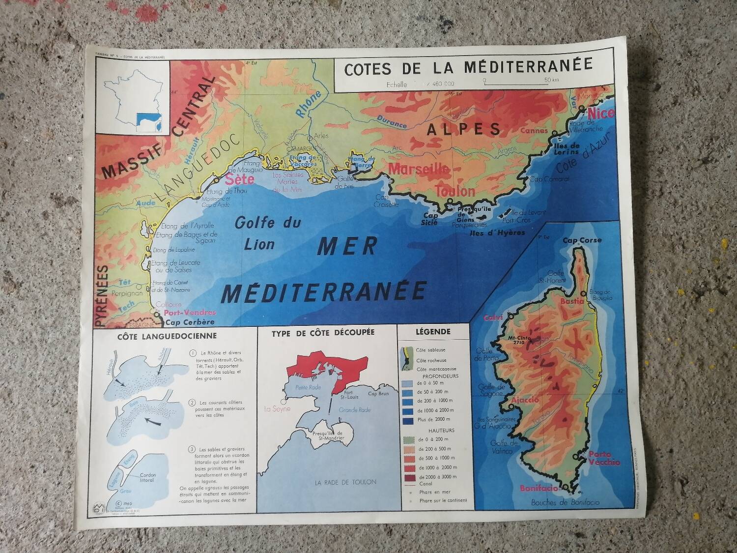 Carte scolaire vintage mdi FRANCE Méditerranée