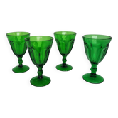 4 green footed glasses in moulded glass – 1970s