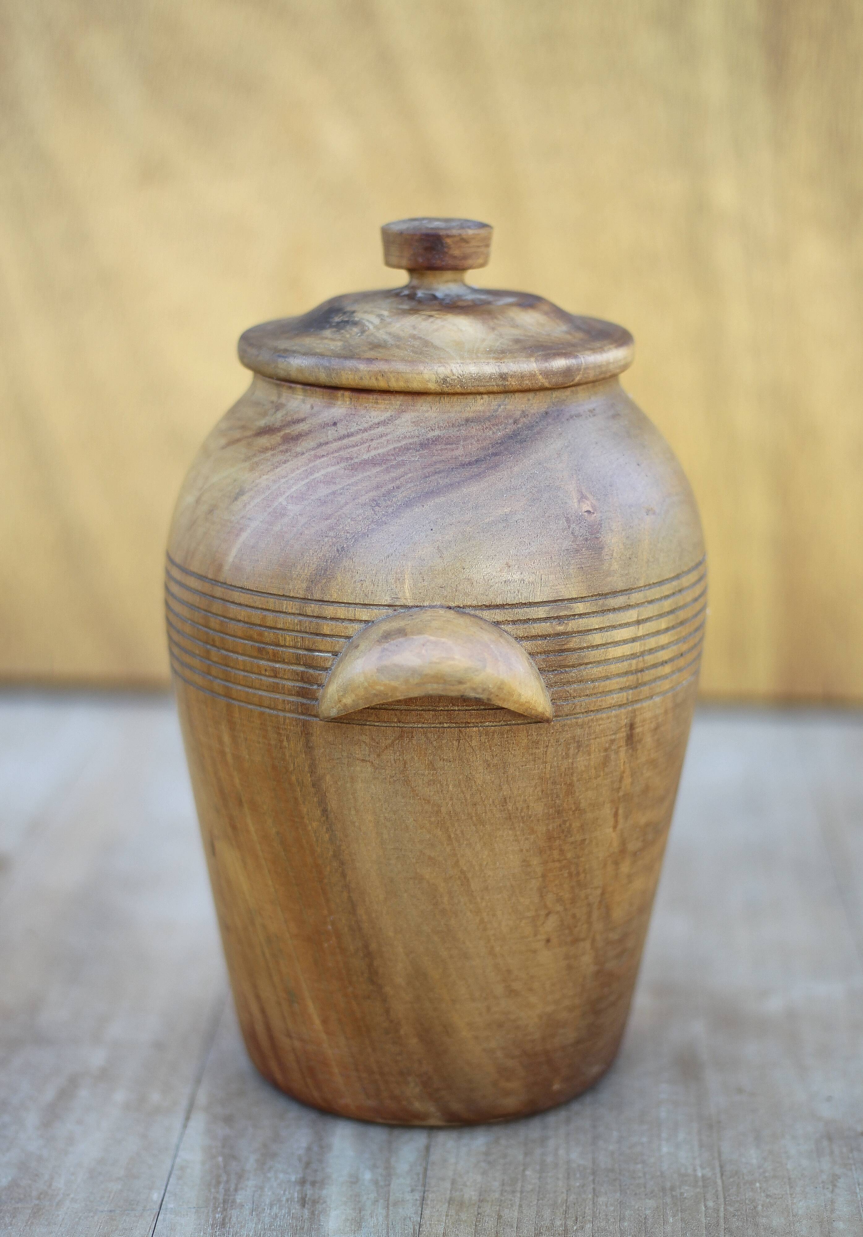 Olive wood lidded pot, storage pot, wooden pot, wooden box, storage pot, kitchen