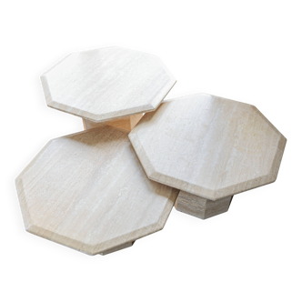 Lot de 3 tables d'appoint vintage en travertin italien