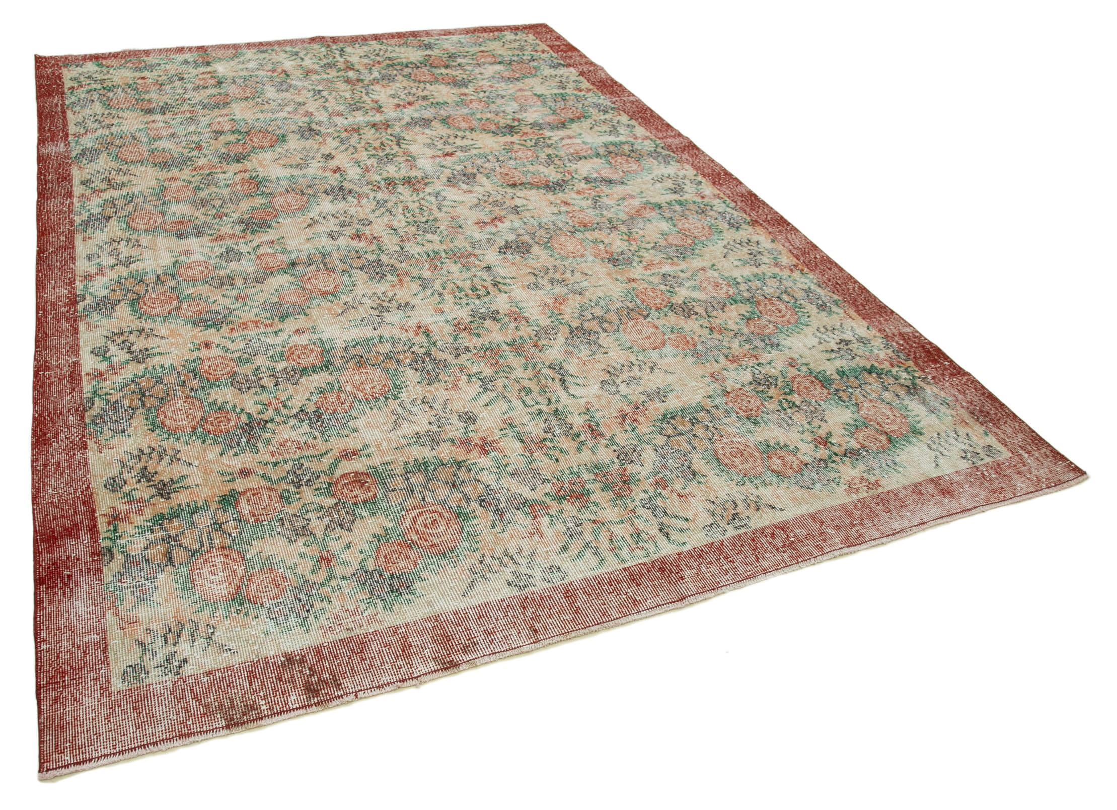 Turkish Hand-Knotted Decorative 1970s Beige Carpet 208 cm x 301 cm