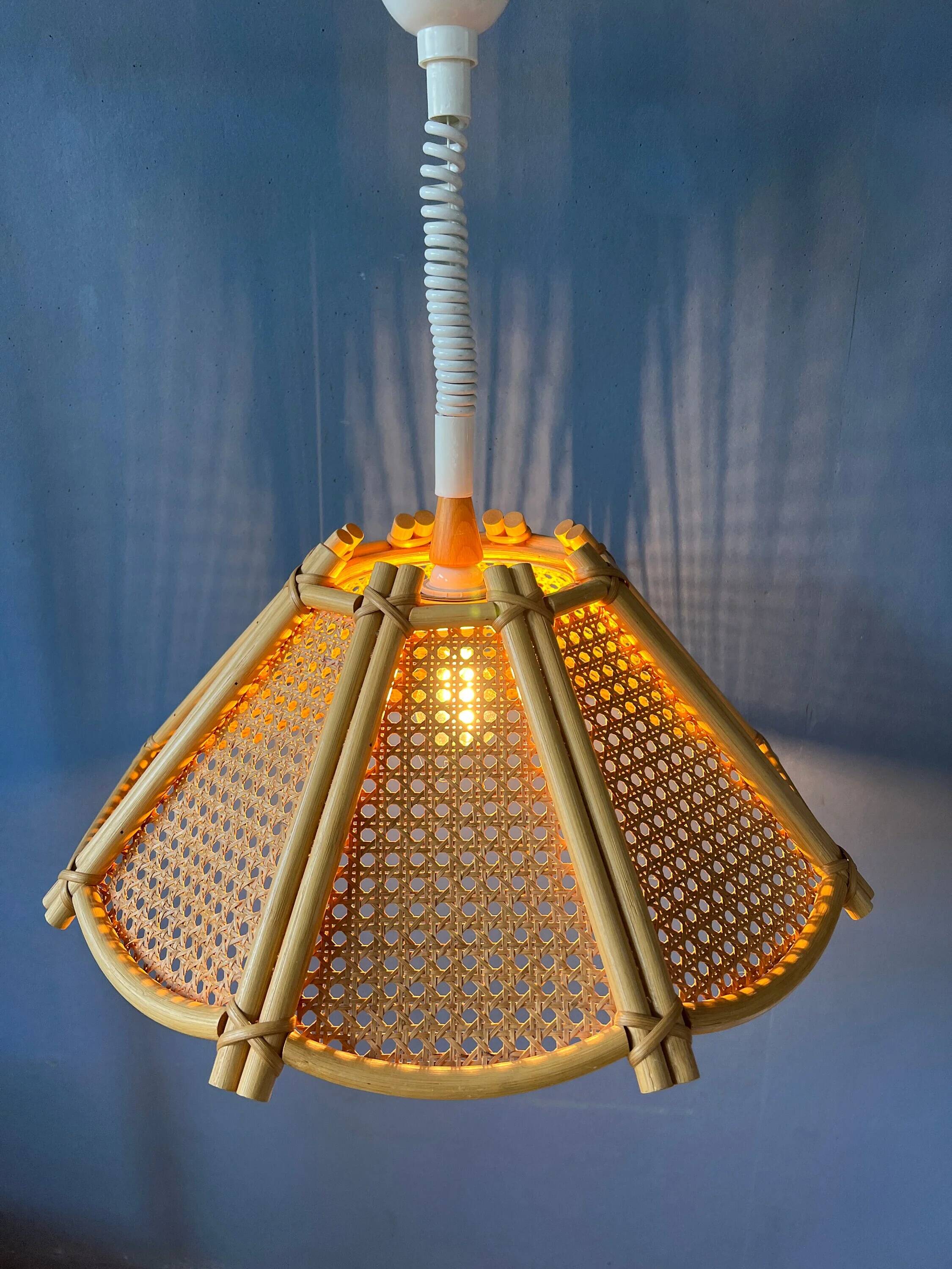 Rattan suspension - bohemian light fixture - vintage bamboo lamp