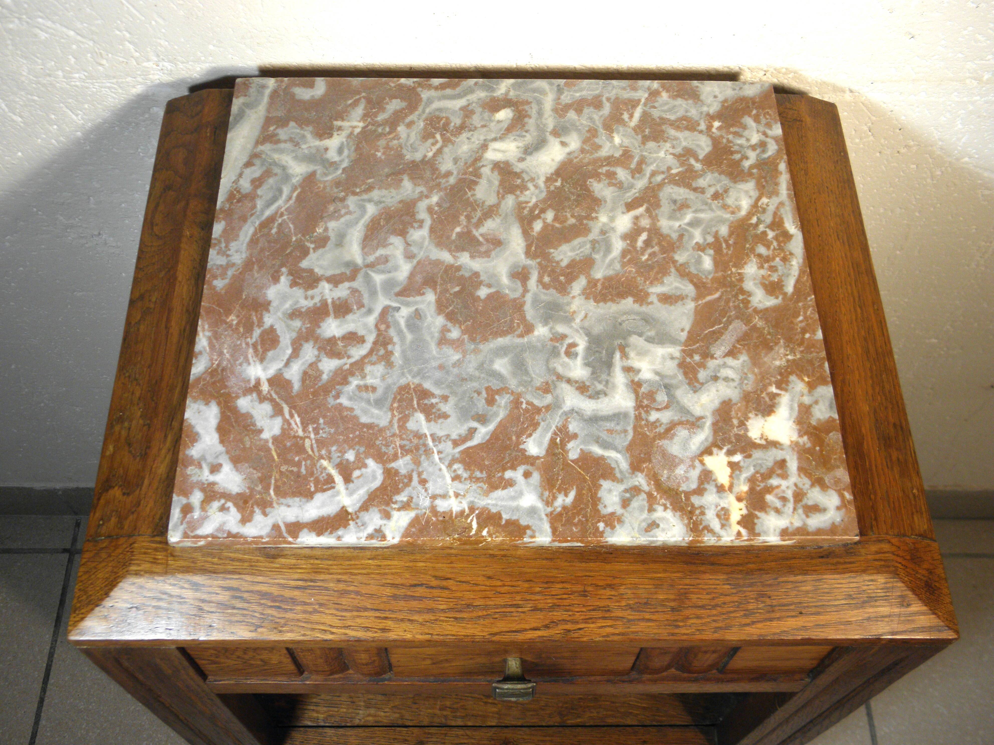 Art Deco oak and marble bedside table