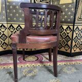 Louis XVI style office armchair in mahogany and leather