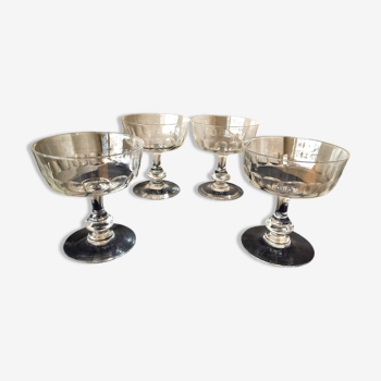 Suite de 4 coupes à champagne en cristal des années 1930 1940