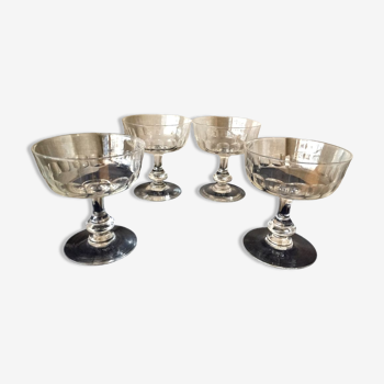 Suite of 4 crystal champagne glasses from the 1930s 1940s