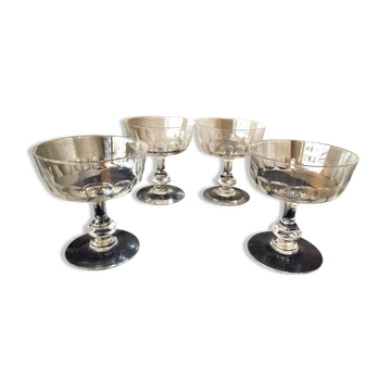 Suite of 4 crystal champagne glasses from the 1930s 1940s