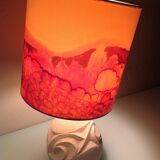 Ovoid lamp in carved stone and printed lampshade / vintage 60-70s