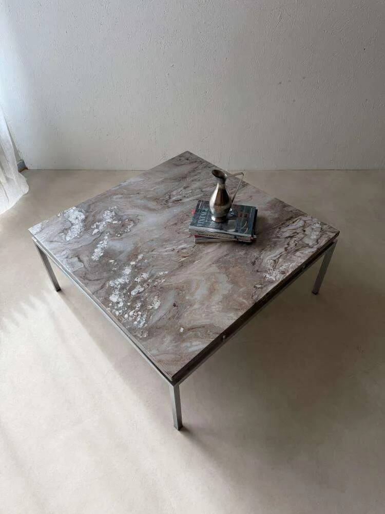 Mid-century coffee table natural stone chrome 1960s Netherlands