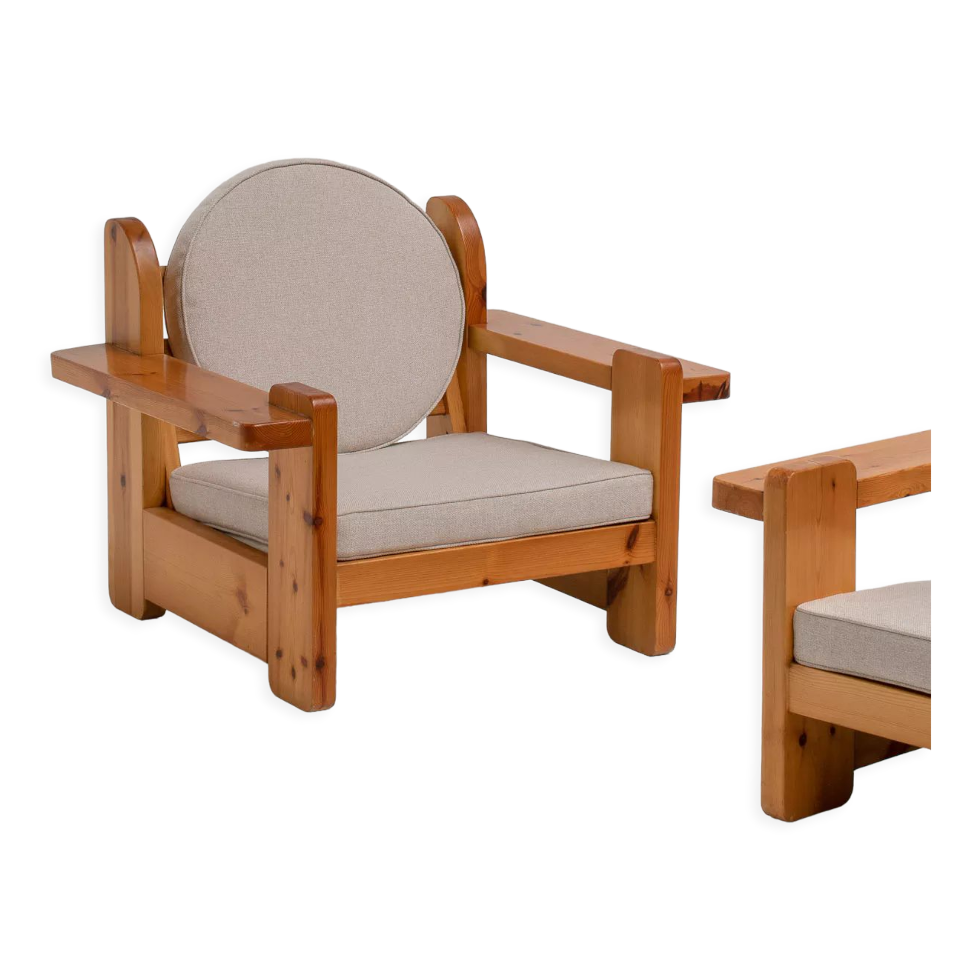 Pair of solid pine lounge chairs, italy 1970s