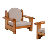Pair of solid pine lounge chairs, italy 1970s