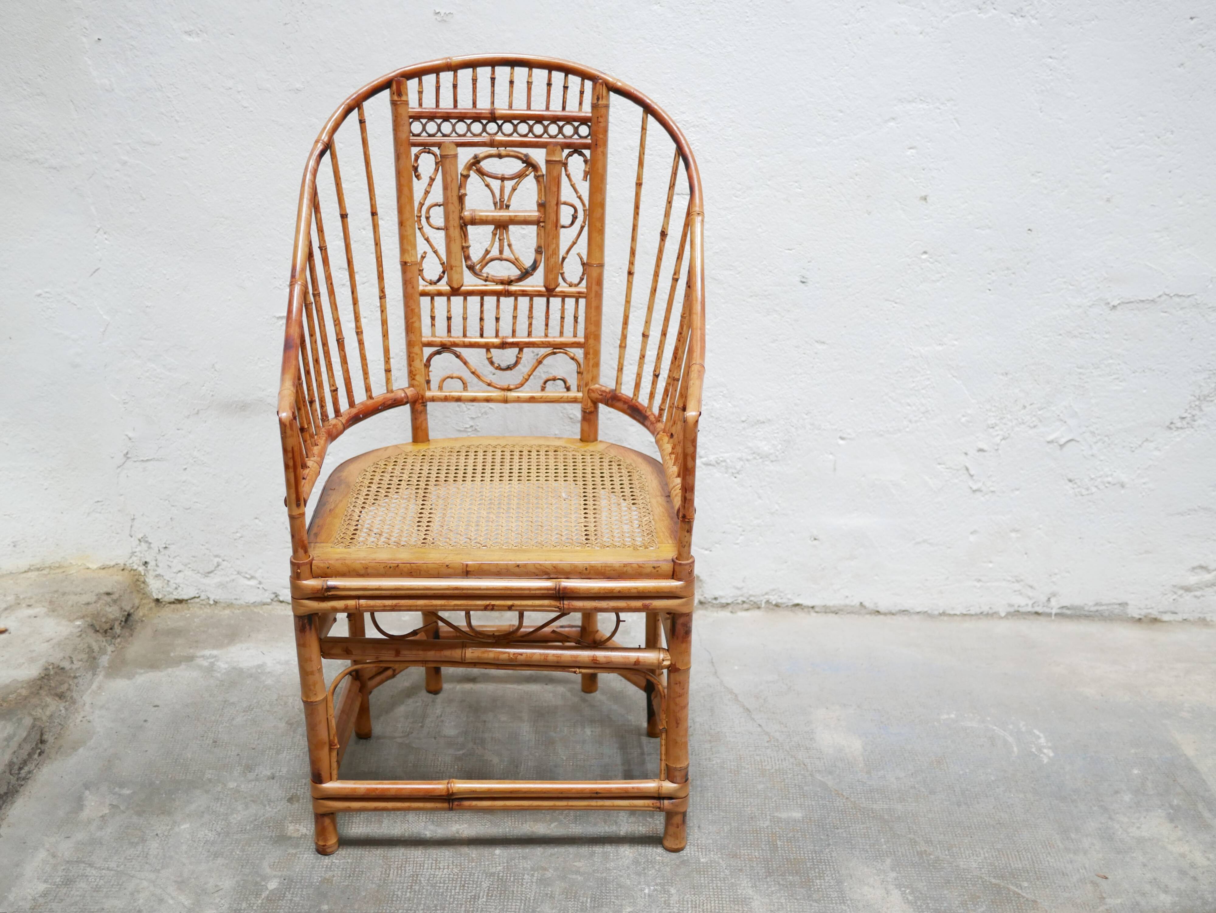 Vintage armchair canned in bamboo
