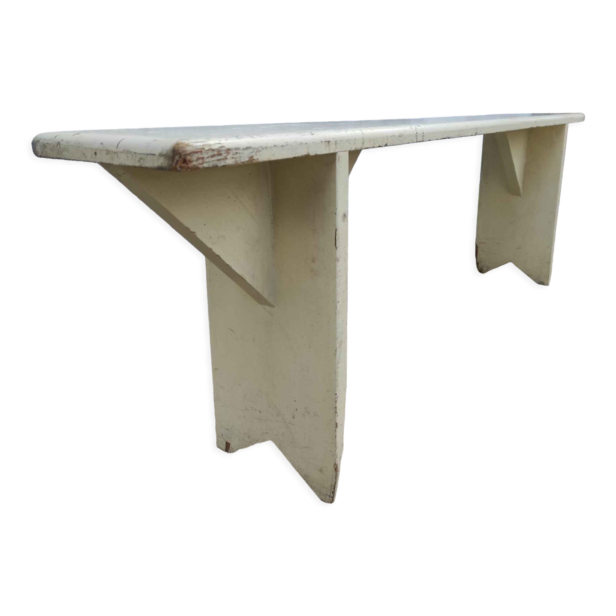 Old wooden farm bench vintage white fir industrial cloakroom