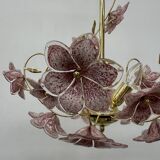 Chandelier with mourn glass pink flowers , 1970s