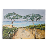 Oil painting - Seaside landscape - Beach & Pines signed M Millou
