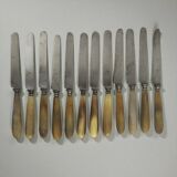 11 cheese/dessert knives with horn and steel handles, T-D Paris