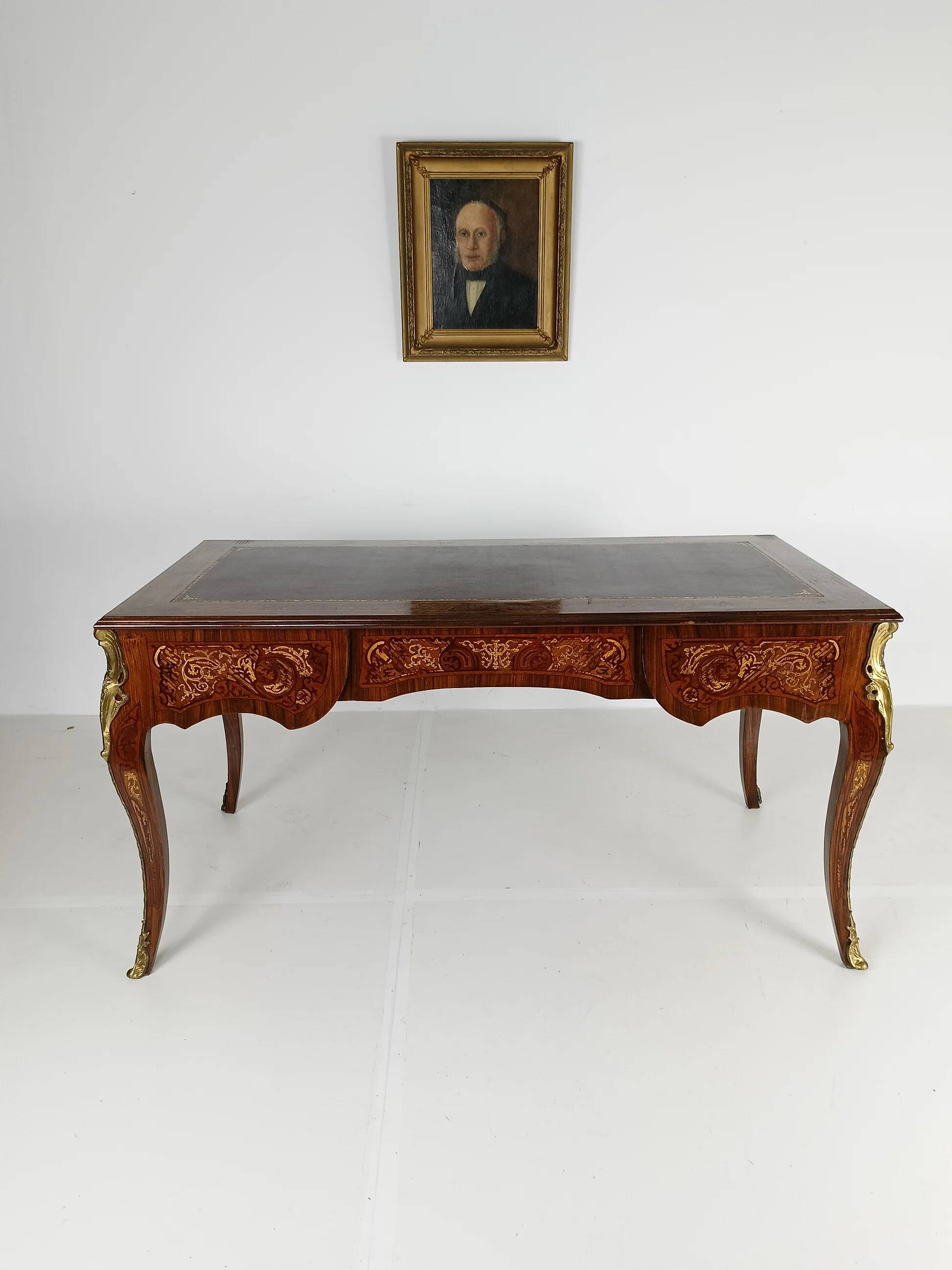 Louis XV style double-sided mahogany and rosewood flat desk