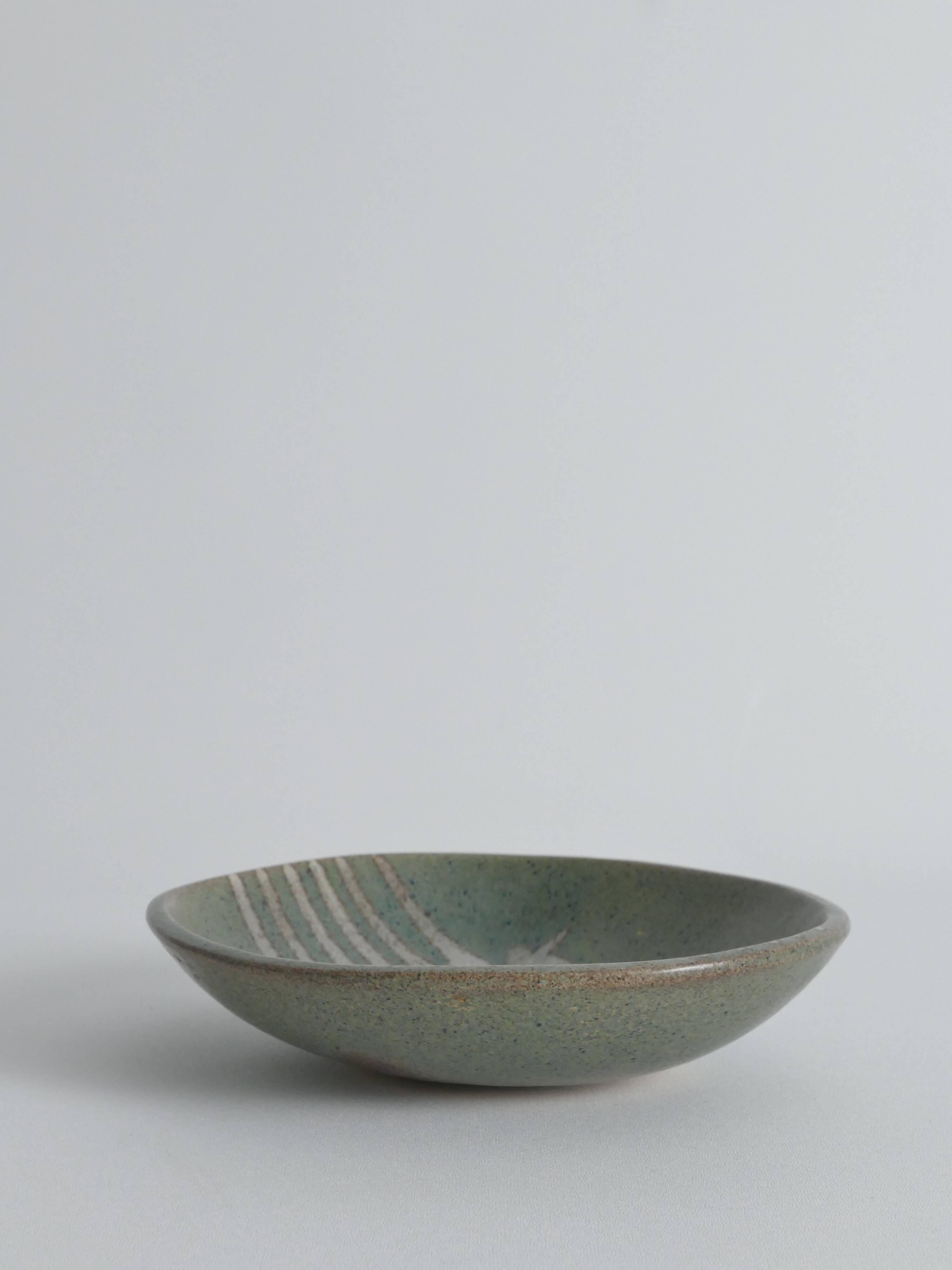 Midcentury-Modern Handmade Stoneware Bowl with Abstract Motif, 1960s