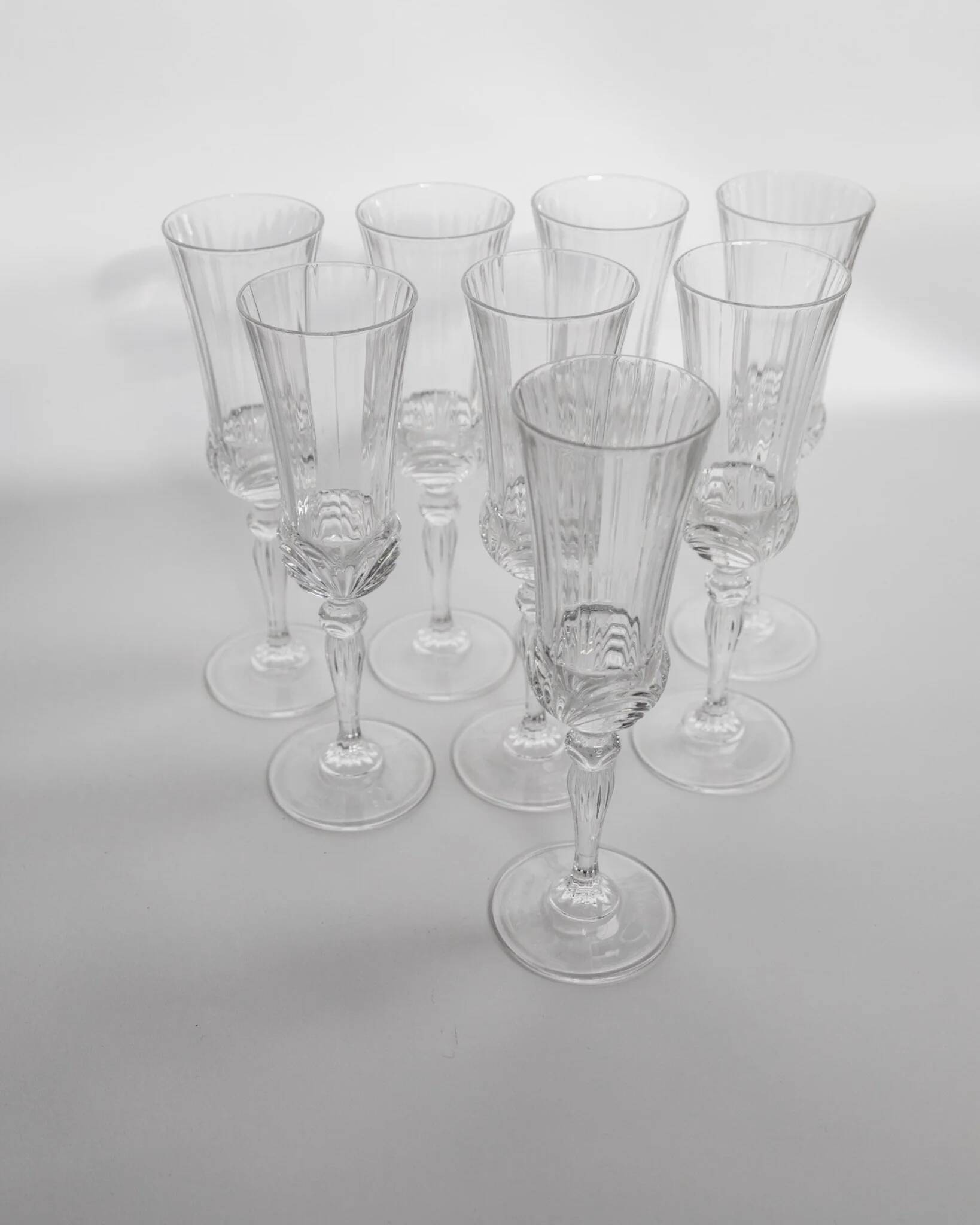 Verres à champagne en cristal clair - Ensemble de 8, cristal taillé italien Melodia, barware vintage des années 1980