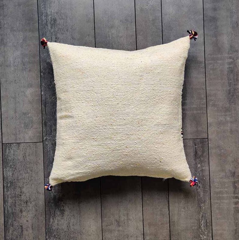 Pale yellow Berber cushion in cotton
