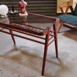 Side table or wood and glass console by Frantisek Jirak 1960