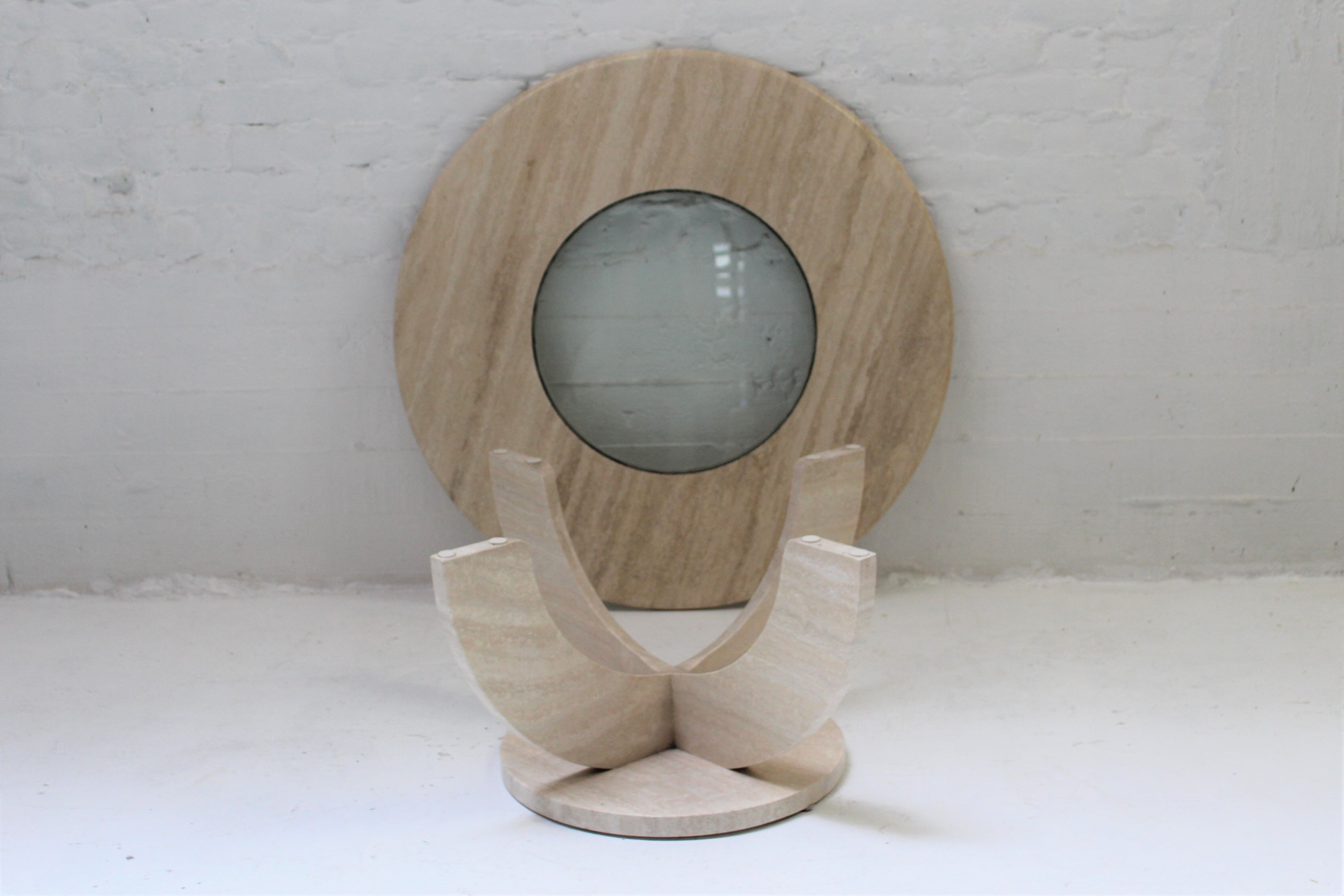 Double table travertine and glass