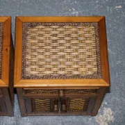 Tables de Chevet Vintage en Rotin avec Tiroir, Set de 2