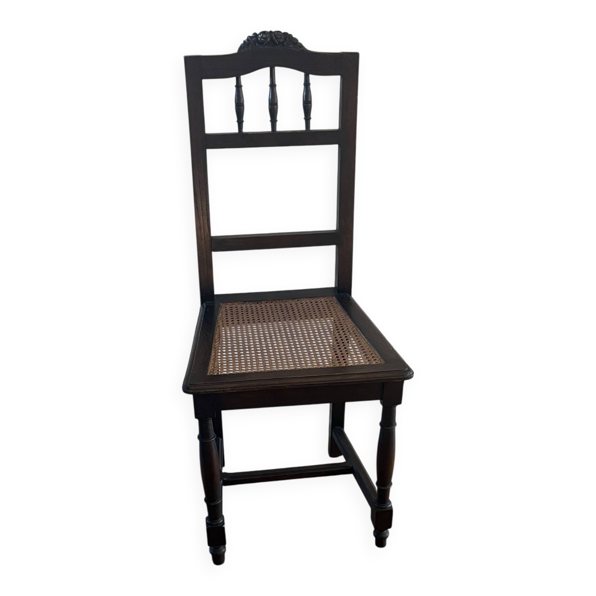 Lot of 4 solid oak chairs with caning in the Henri II style.