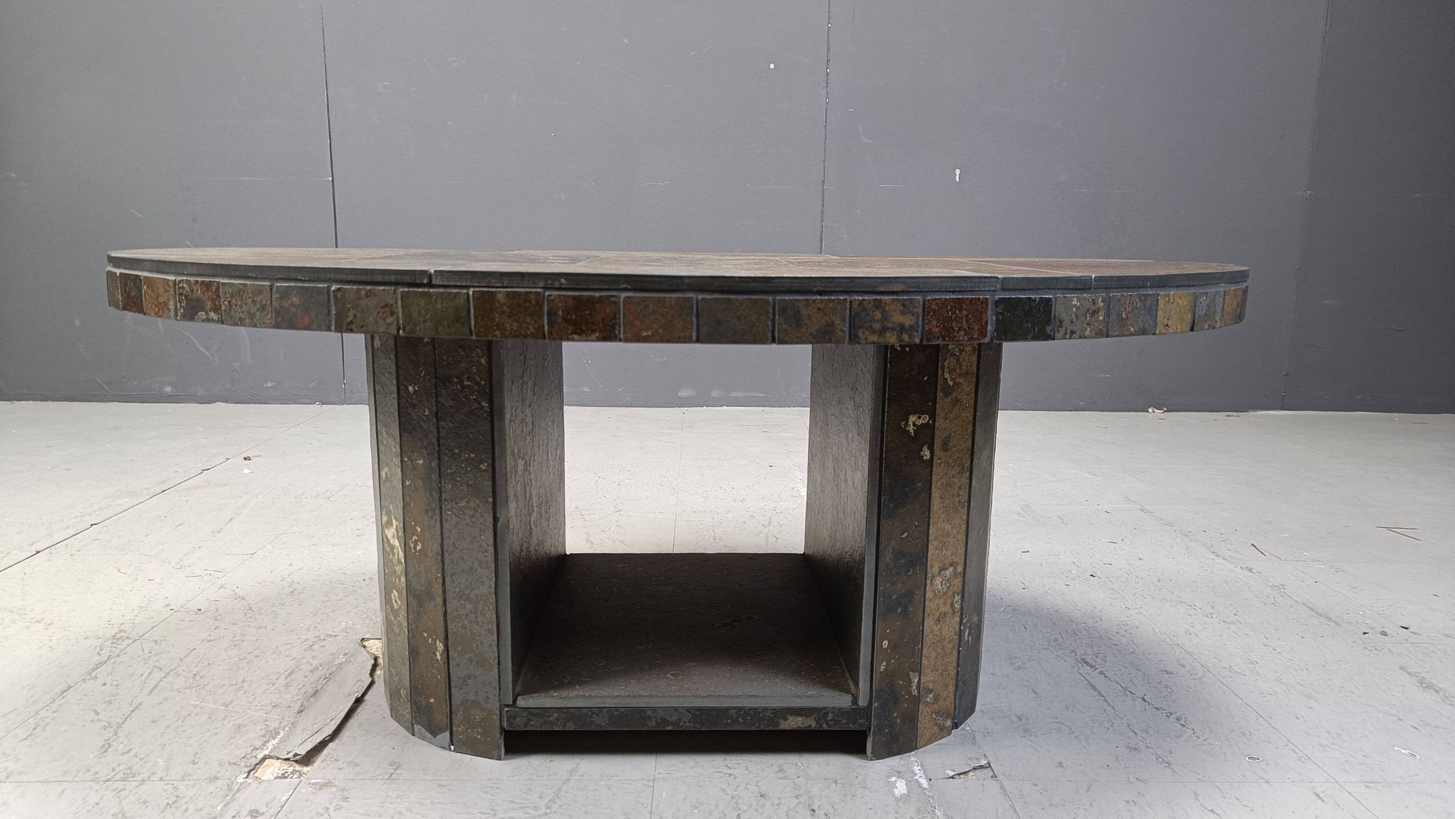 Vintage oval brutalist coffee table, 1970s