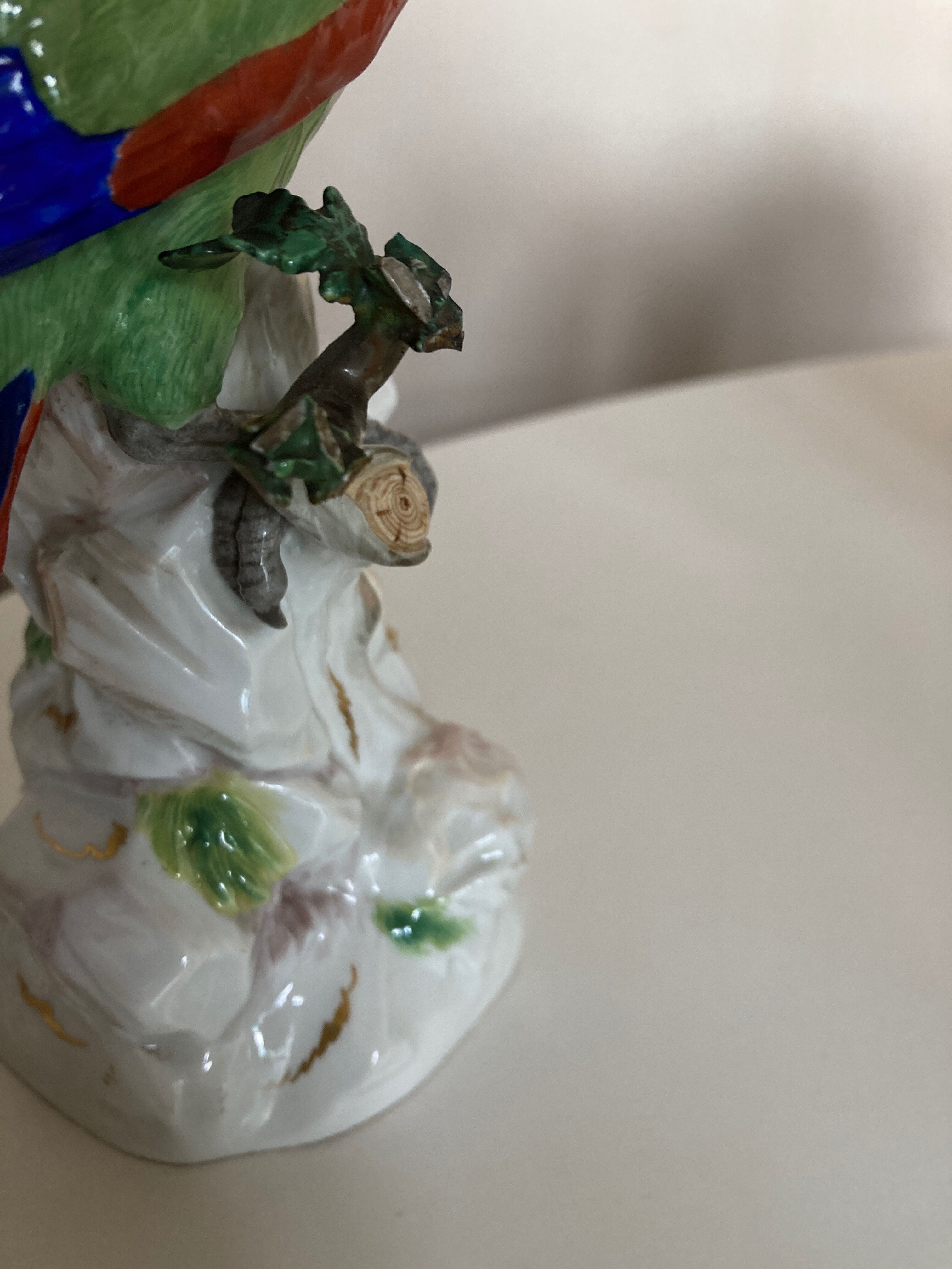19th century Saxony porcelain parrot signed