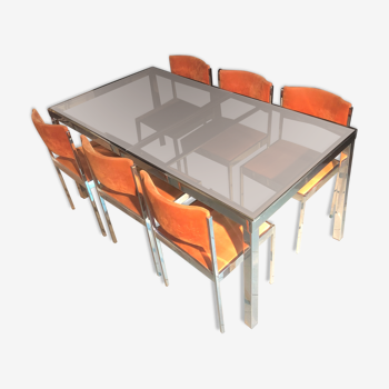 Rectangular table by Milo Baughman and 6 chairs