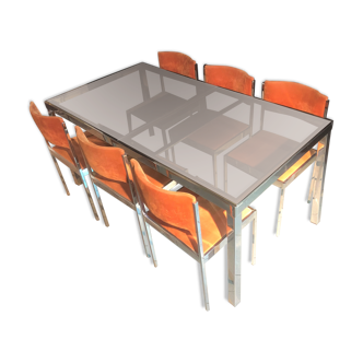 Rectangular table by Milo Baughman and 6 chairs