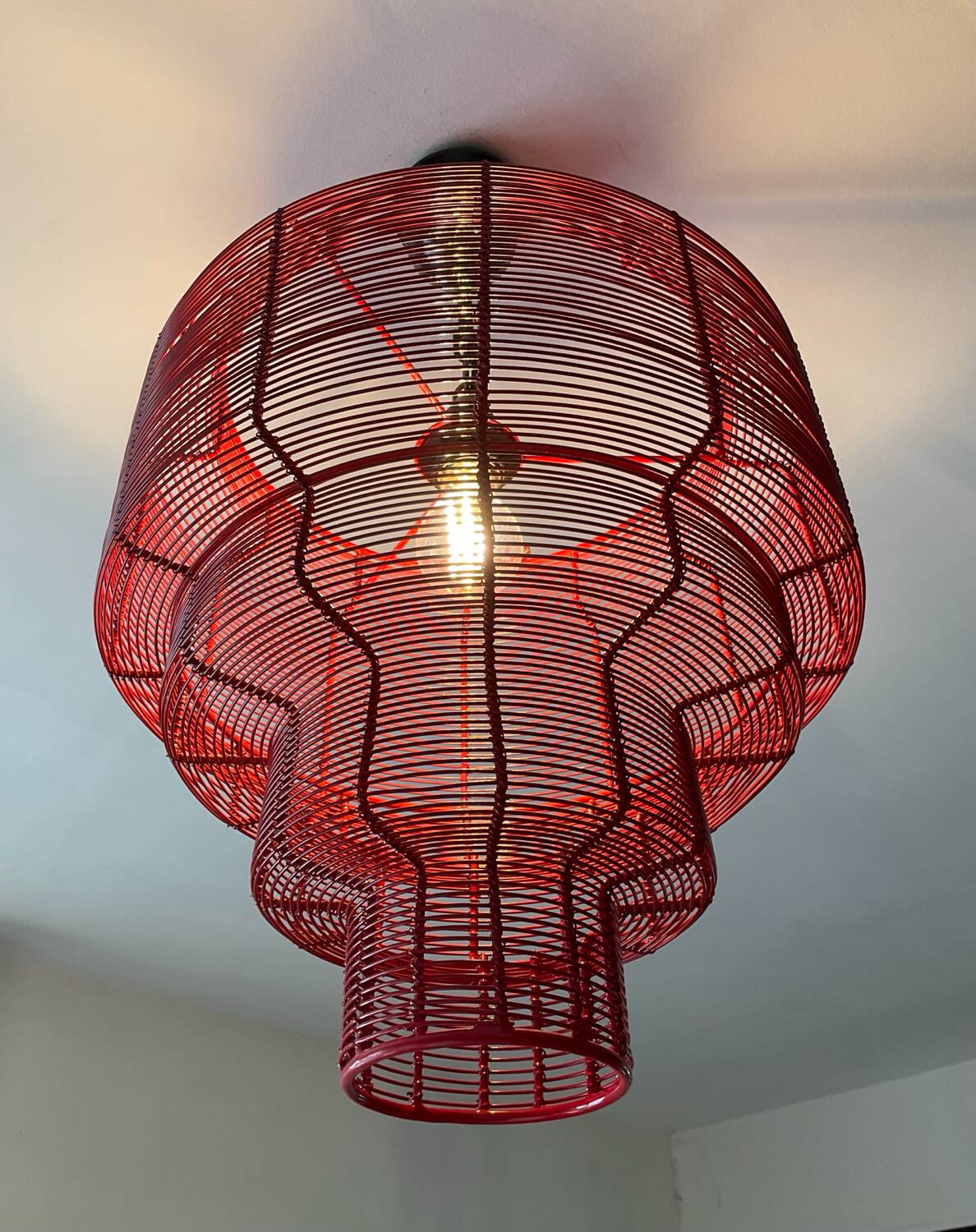 Vintage metal cage chandelier from the 80s