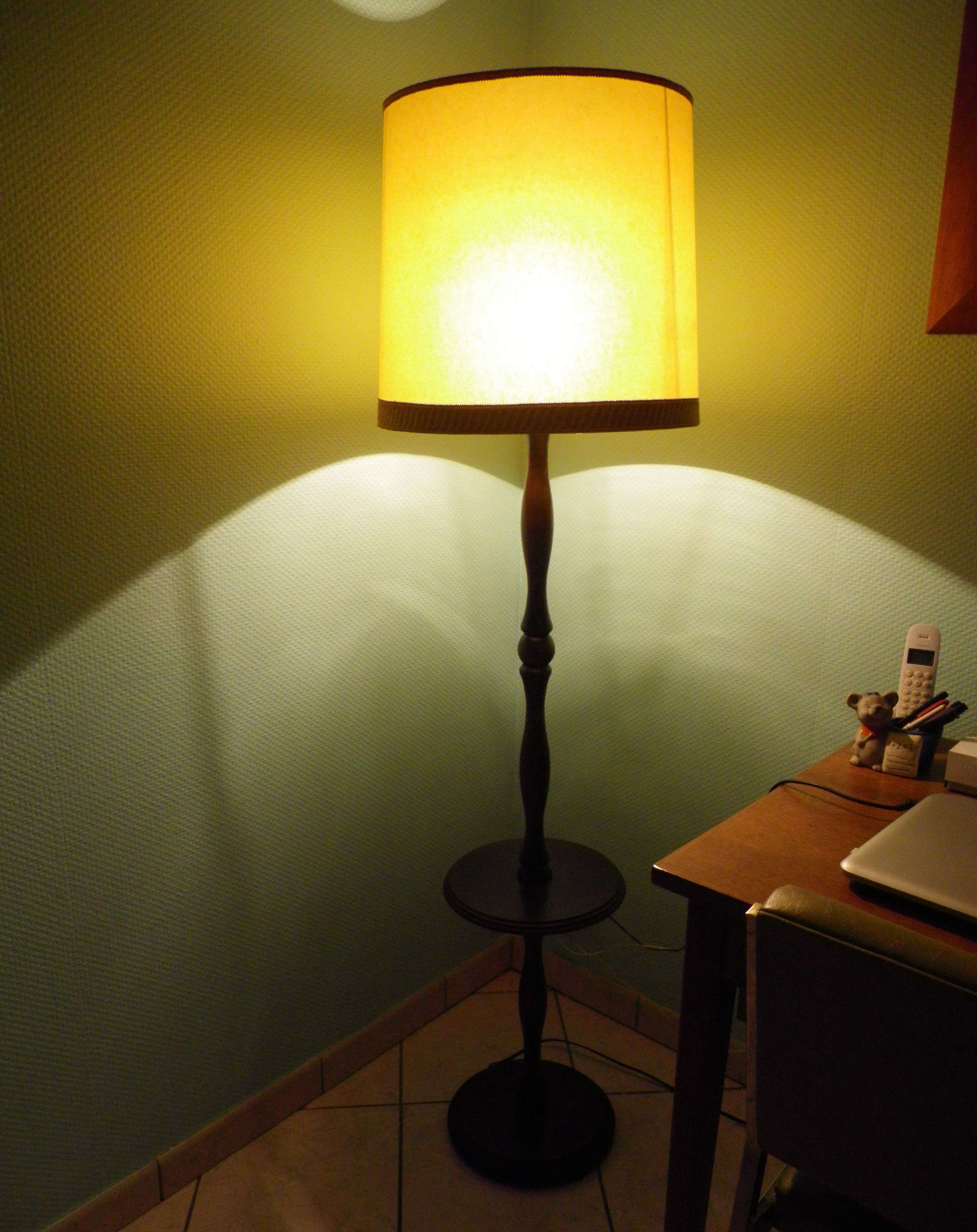 Wooden 1960s lamppost with large lampshade