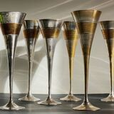 6 Vintage Silver-Plated Brass Champagne Flutes