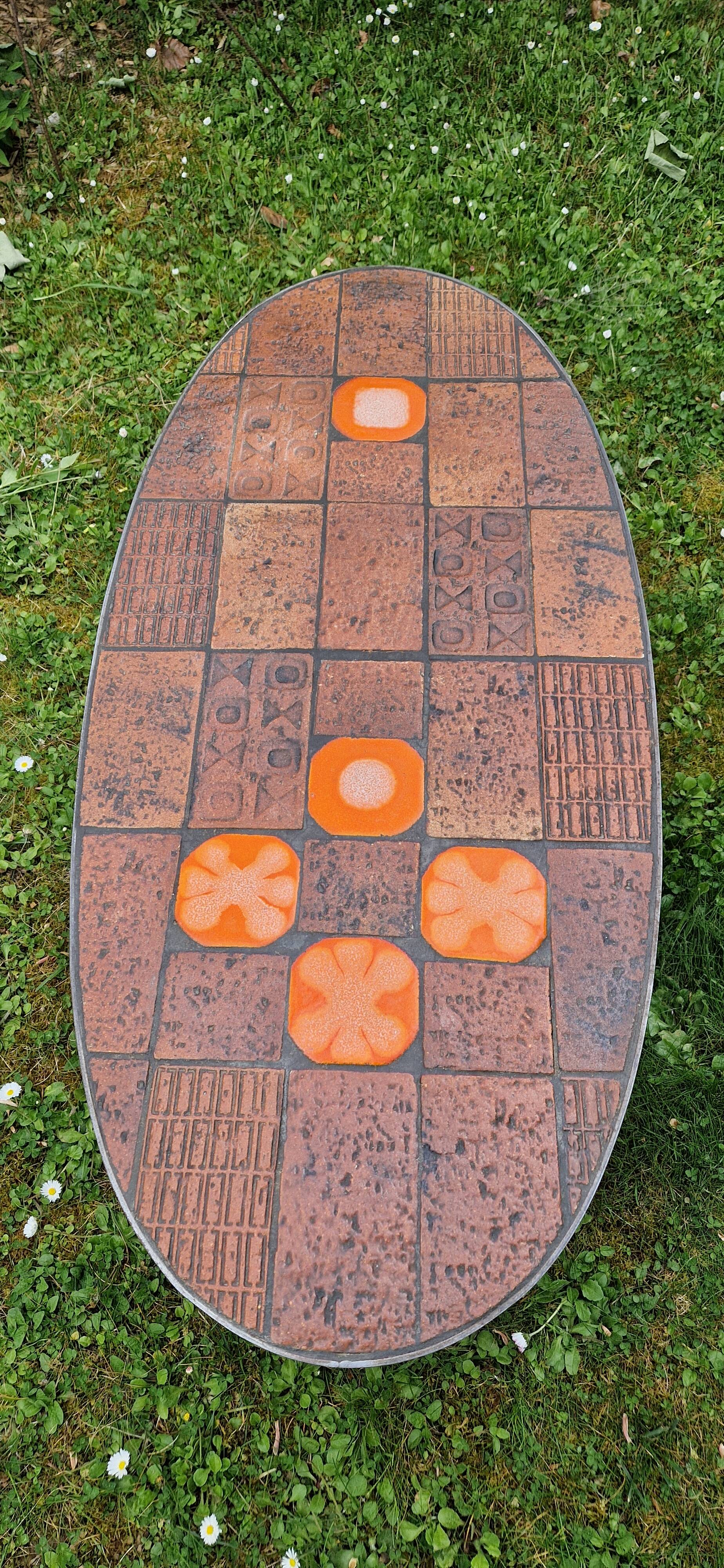 Coffee Table in Lava Stone and Ceramic by Jean Jaffeux