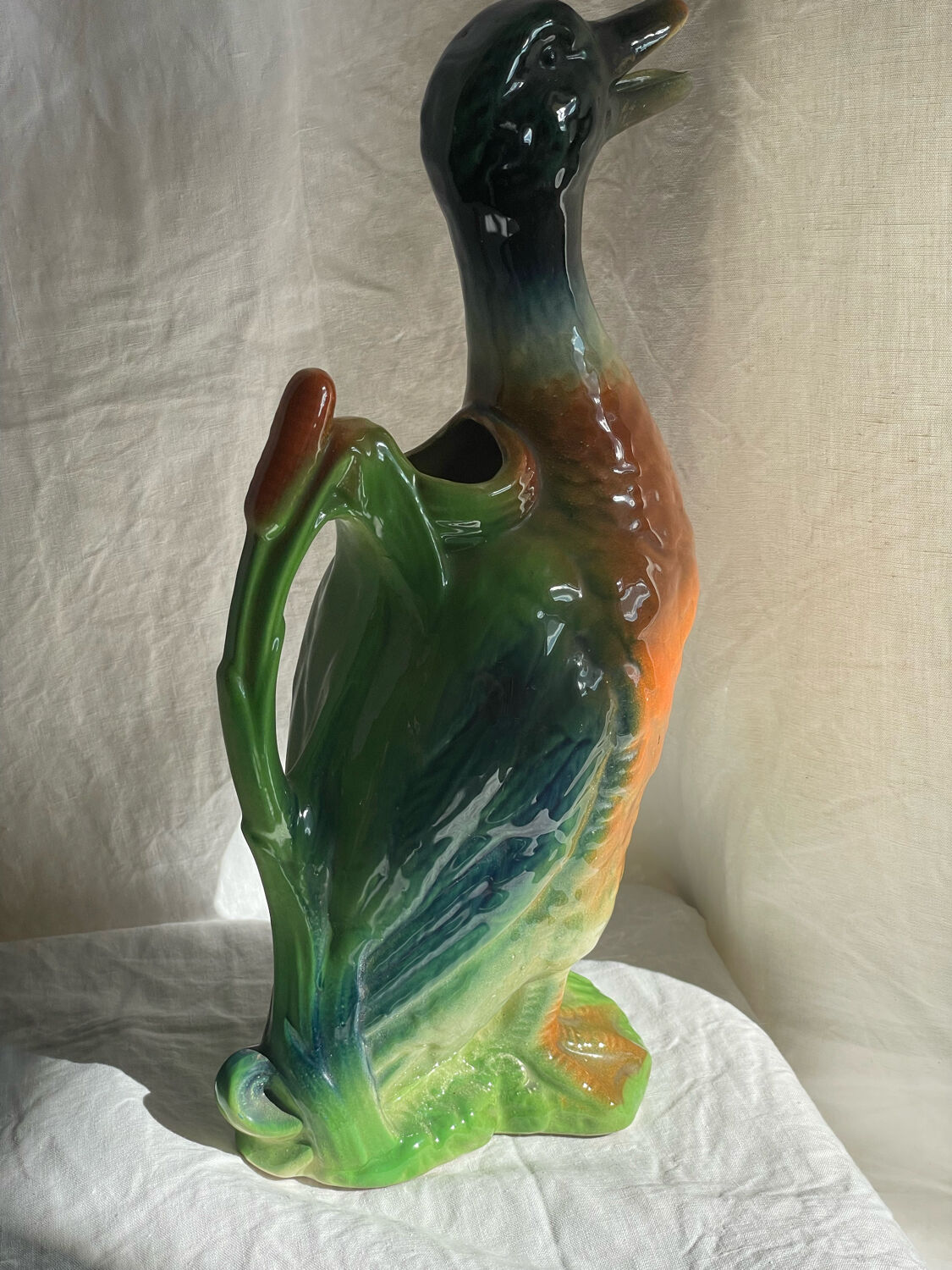 Majolica pitcher Mallard duck, circa 1900s