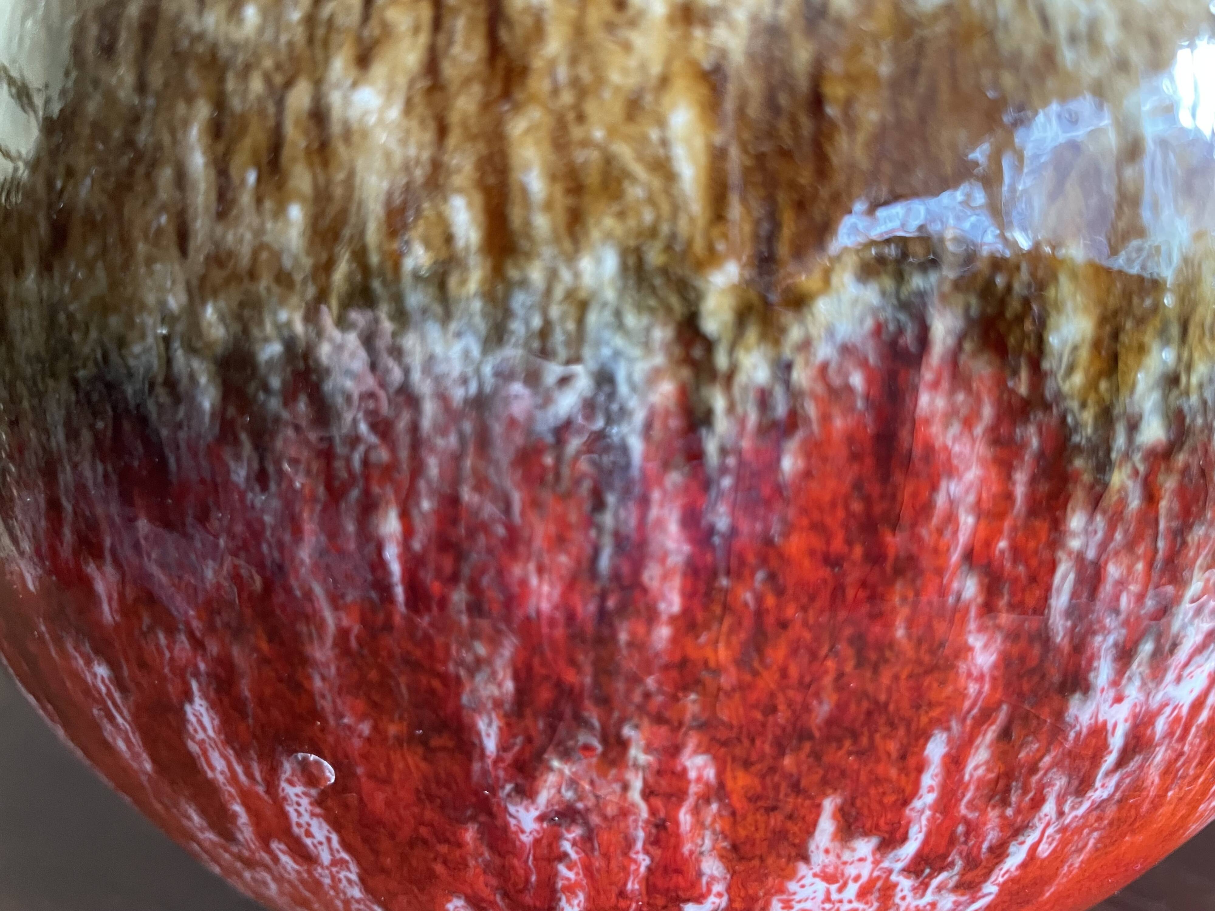 Bay Keramik red, brown and white fat lava handled vase West Germany