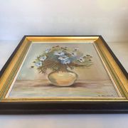 Painting of a bouquet of blue flowers, oil on canvas, signed.