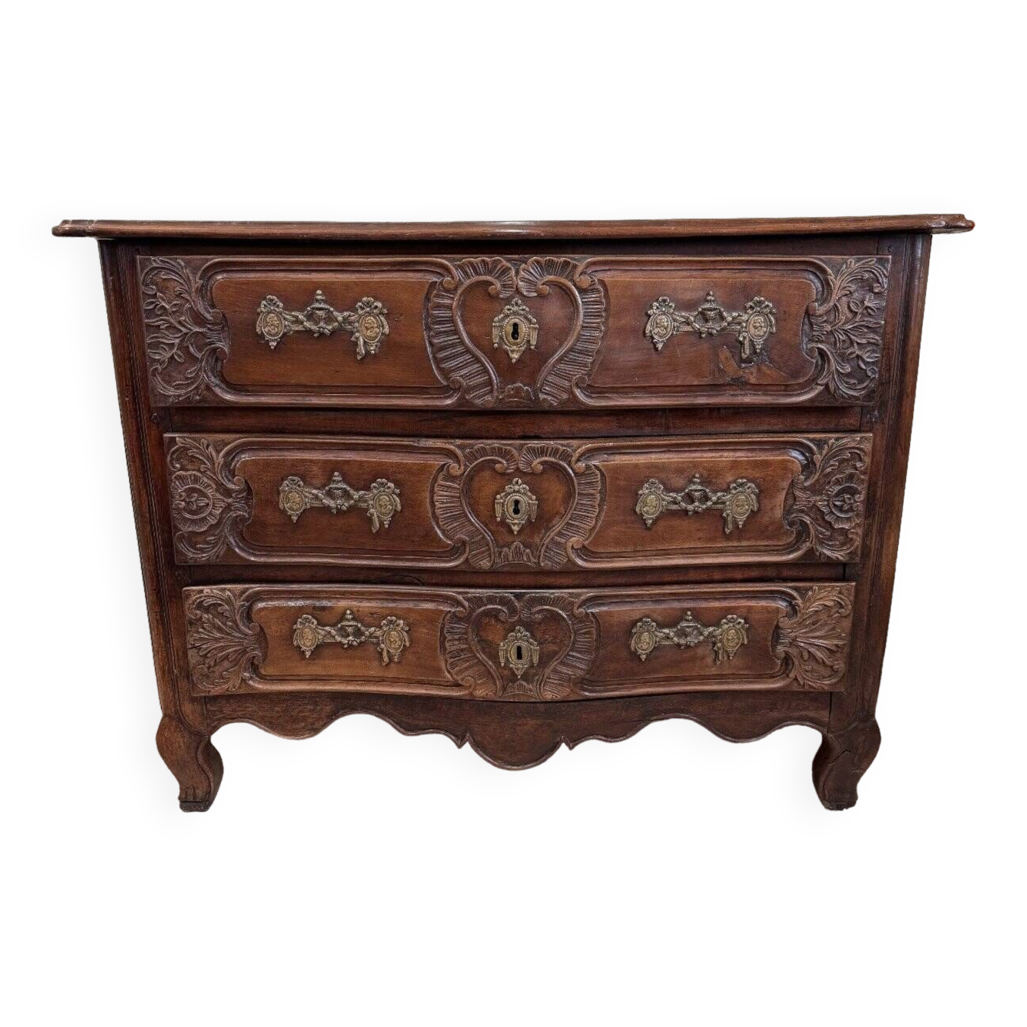 Curved Lyonnaise chest of drawers Louis XV period in solid walnut circa 1750